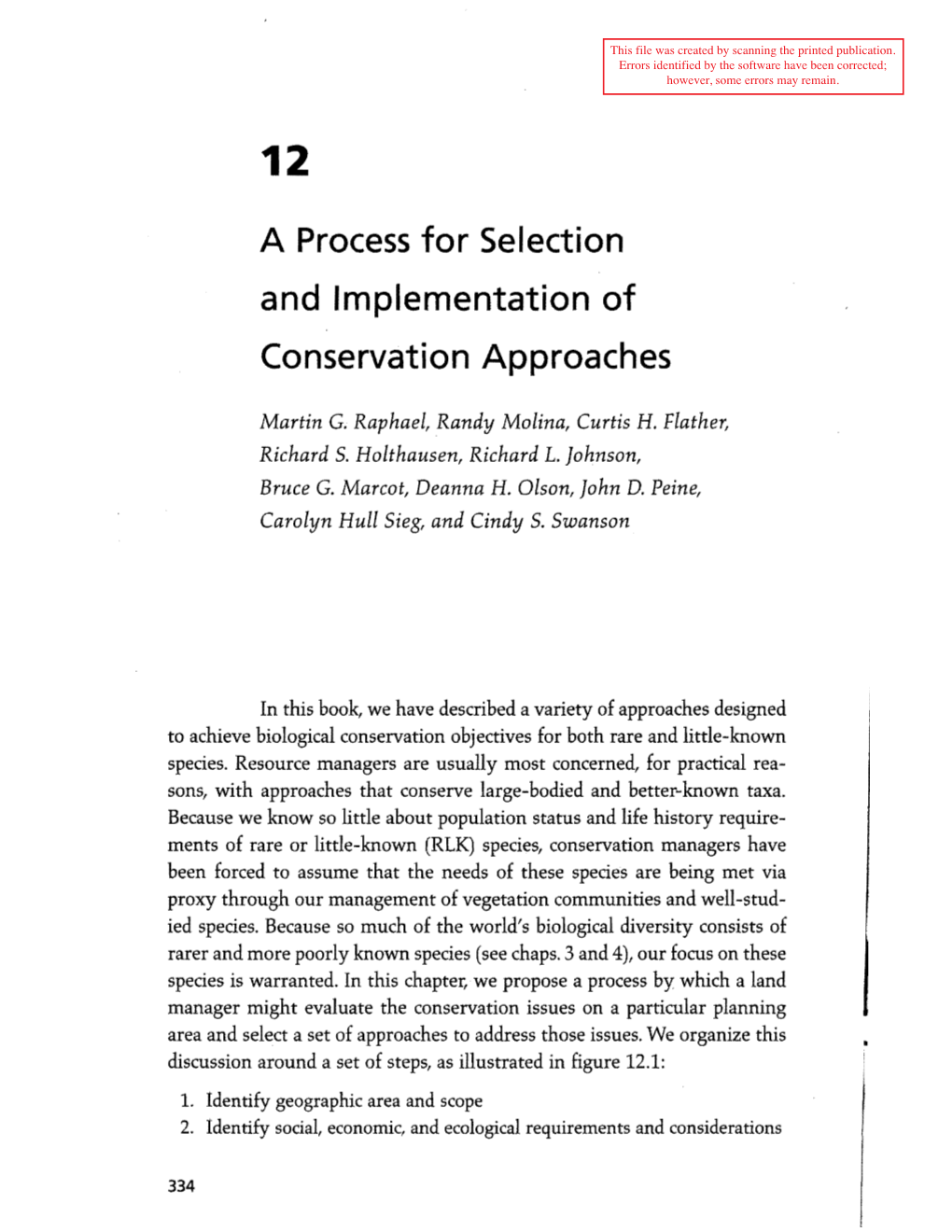 A Process for Selection and Implementation of Conservation Approaches