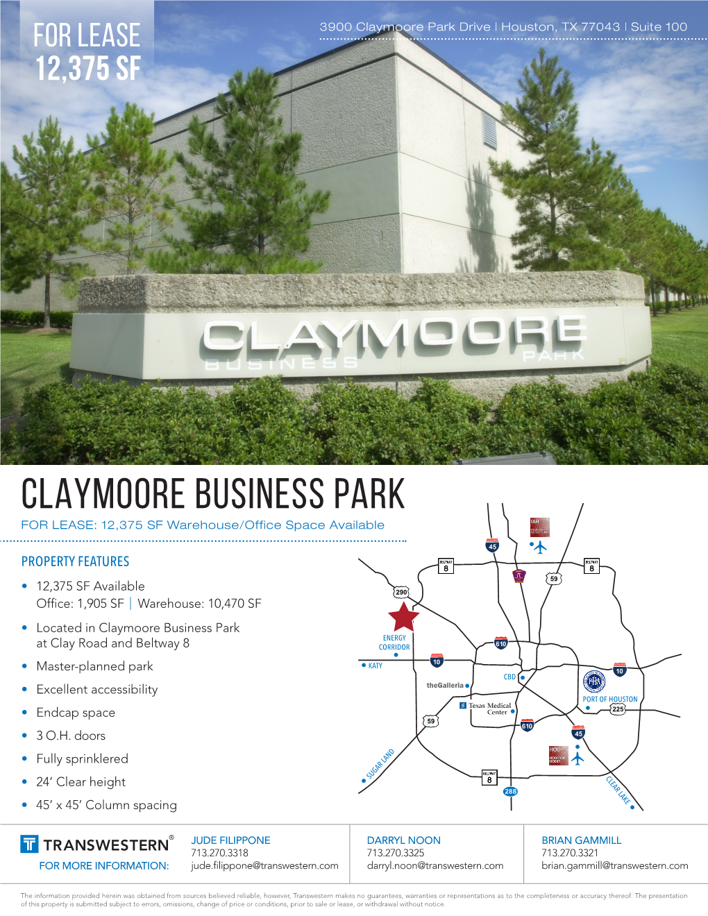 CLAYMOORE BUSINESS PARK for LEASE: 12,375 SF Warehouse/Office Space Available
