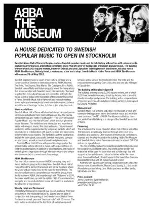 A House Dedicated to Swedish Popular Music to Open in Stockholm
