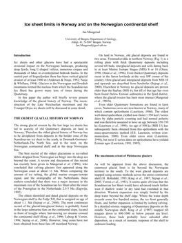 Ice Sheet Limits in Norway and on the Norwegian Continental Shelf