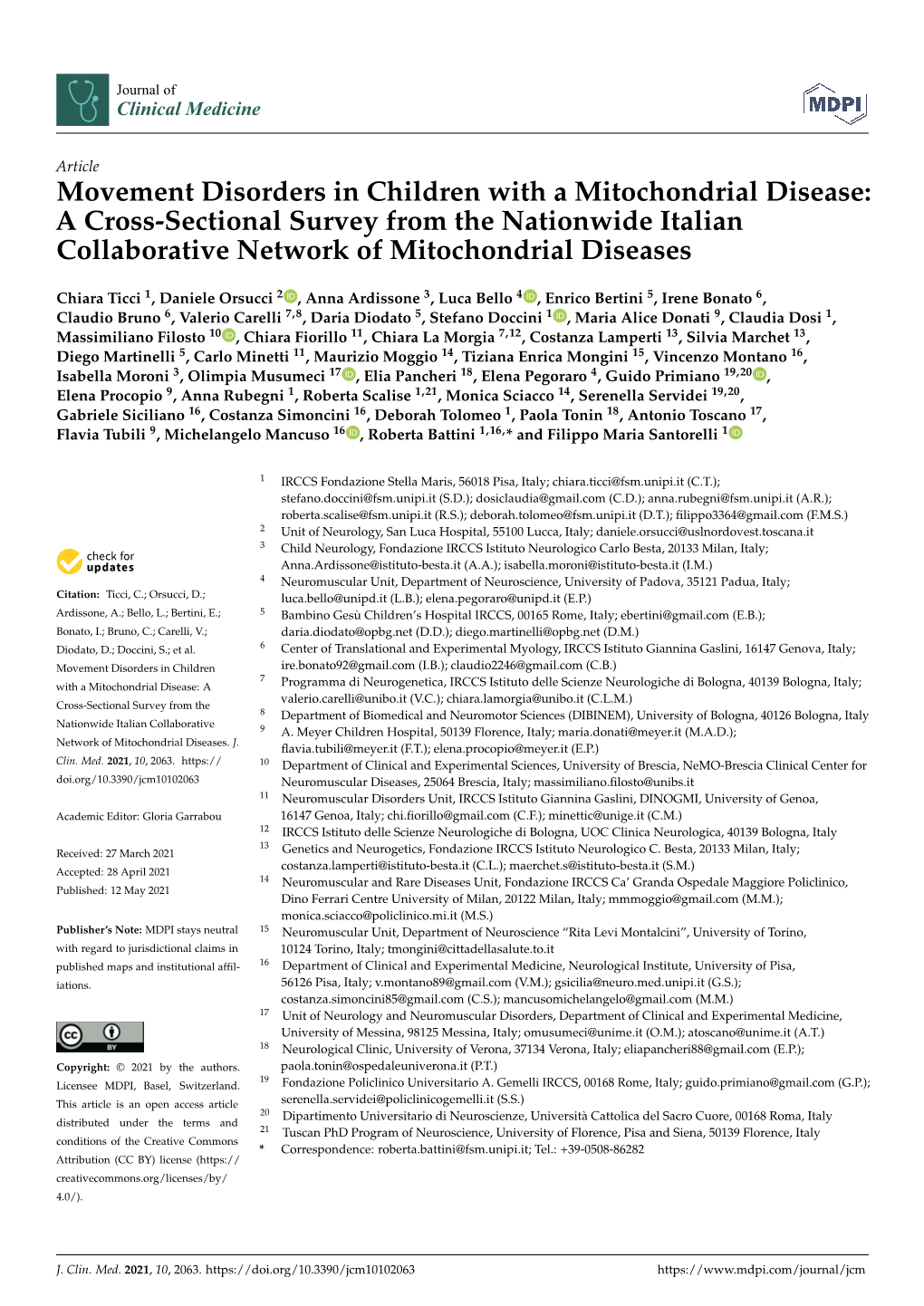 Movement Disorders in Children with a Mitochondrial Disease: a Cross-Sectional Survey from the Nationwide Italian Collaborative Network of Mitochondrial Diseases