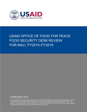 Usaid Office of Food for Peace Food Security Desk Review for Mali, Fy2015–Fy2019