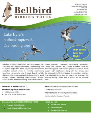Lake Eyre's Outback Raptors 6- Day Birding Tour