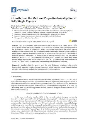 Growth from the Melt and Properties Investigation of Scf3 Single Crystals