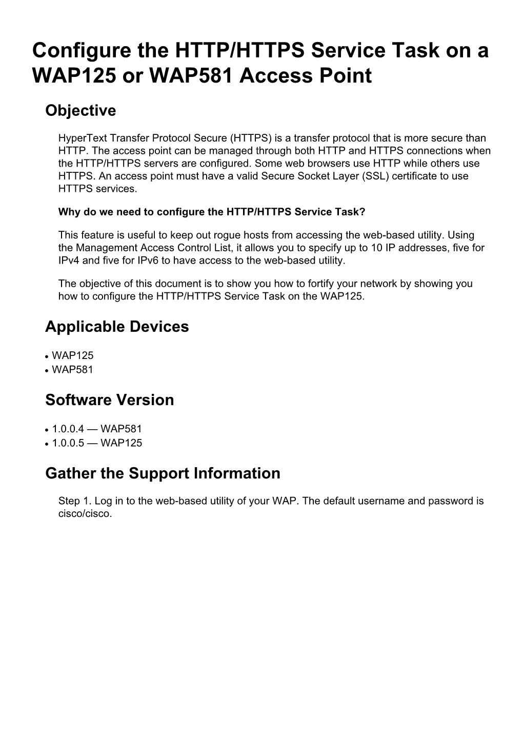 Configure the HTTP/HTTPS Service Task on a WAP125 Or WAP581 Access Point