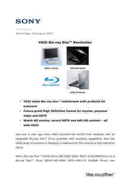 VAIO Blu-Ray Disc™ Revolution