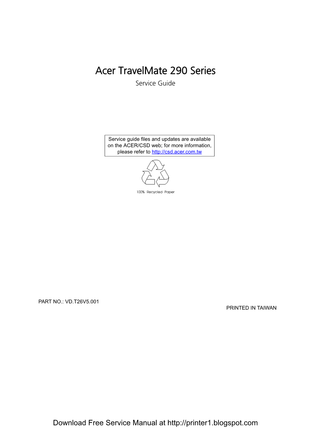 Acer Travelmate 290 Series Service Guide