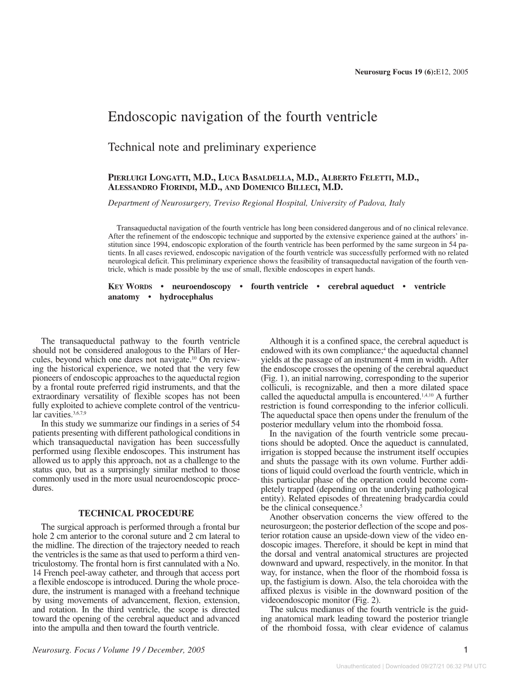 Endoscopic Navigation of the Fourth Ventricle