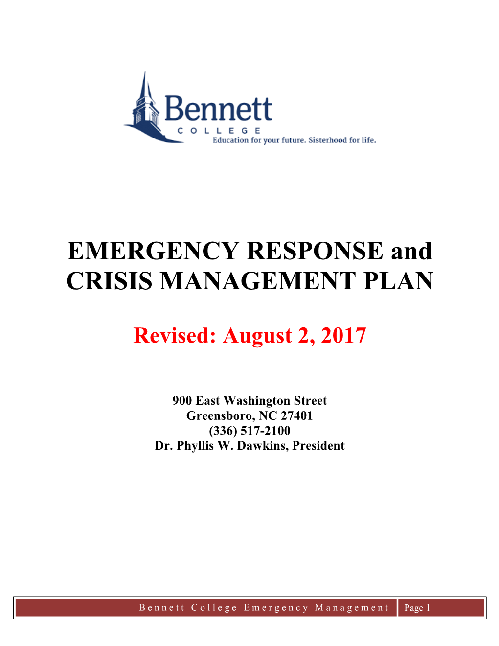 EMERGENCY RESPONSE and CRISIS MANAGEMENT PLAN