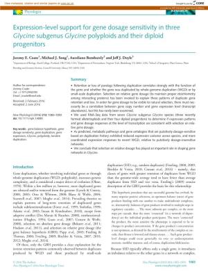 Level Support for Gene Dosage Sensitivity in Three Glycine Subgenus Glycine Polyploids and Their Diploid Progenitors