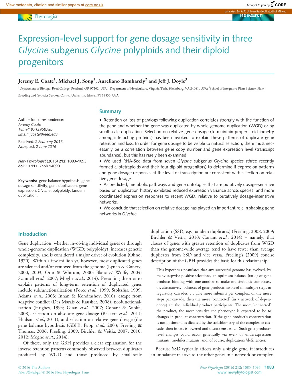 Level Support for Gene Dosage Sensitivity in Three Glycine Subgenus Glycine Polyploids and Their Diploid Progenitors