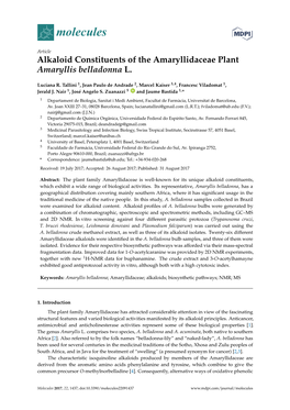 Alkaloid Constituents of the Amaryllidaceae Plant Amaryllis Belladonna L