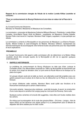 Rapport De La Commission Chargée De L'étude De La Motion Lorette Killias Leutwiler Et Consorts