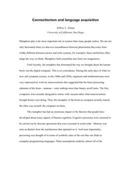 Connectionism and Language Acquisition