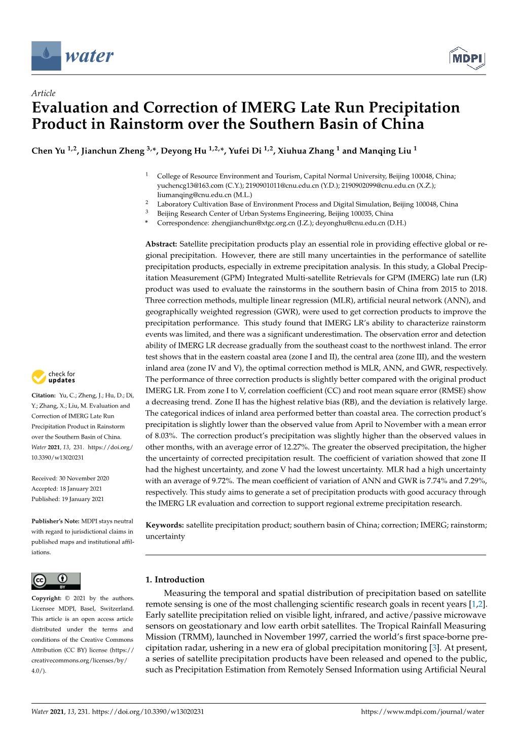 Evaluation and Correction of IMERG Late Run Precipitation Product in Rainstorm Over the Southern Basin of China