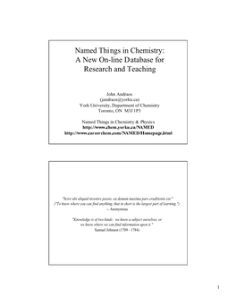 Named Things in Chemistry: a New On-Line Database for Research and Teaching