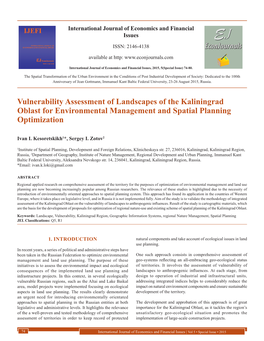 Vulnerability Assessment of Landscapes of the Kaliningrad Oblast for Environmental Management and Spatial Planning Optimization