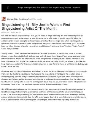 Billy Joel Is World's First Bingelistening Artist of the Month!       US