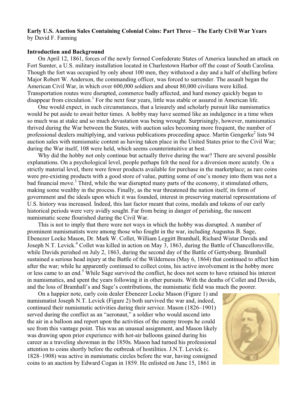 Early U.S. Auction Sales Containing Colonial Coins: Part Three – the Early Civil War Years by David F