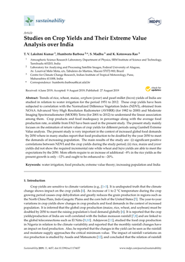 Studies on Crop Yields and Their Extreme Value Analysis Over India