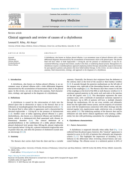 Clinical Approach and Review of Causes of a Chylothorax T ∗ Leonard E