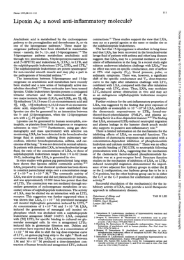 Lipoxin A4: a Novel Anti-Inflammatory Molecule? Thorax: First Published As 10.1136/Thx.50.2.111 on 1 February 1995