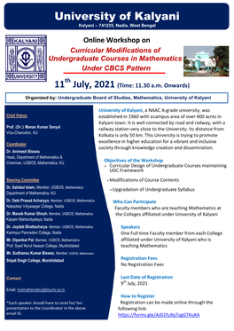 University of Kalyani Kalyani – 741235, Nadia, West Bengal