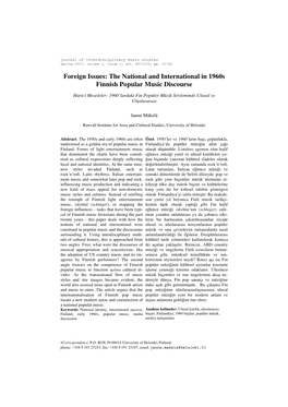 Foreign Issues: the National and International in 1960S Finnish Popular Music Discourse