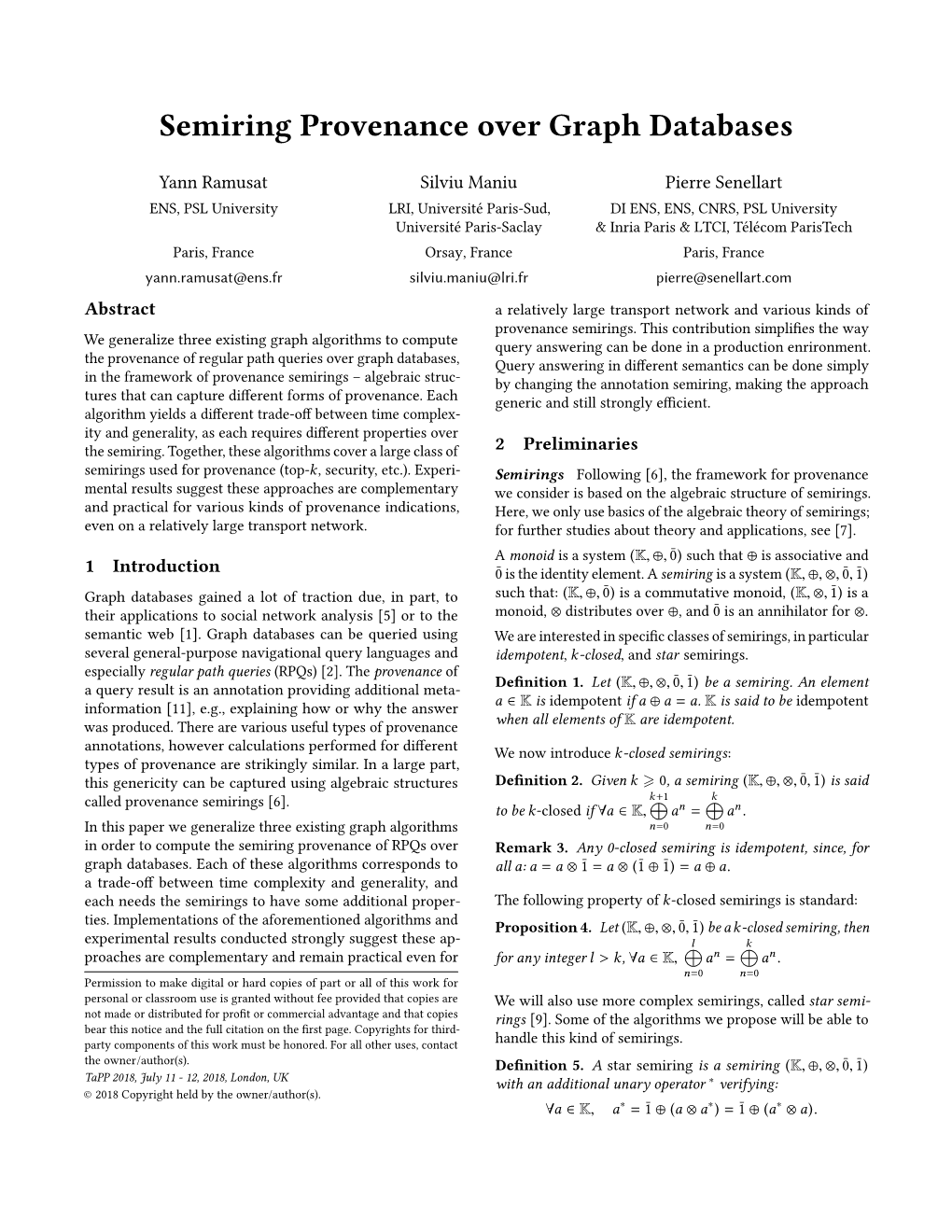 Semiring Provenance Over Graph Databases