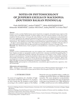 Notes on Phytosociology of Juniperus Excelsa in Macedonia (Southern Balkan Peninsula)