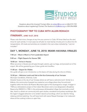 Cuba Photo Tour Itinerary June 2018