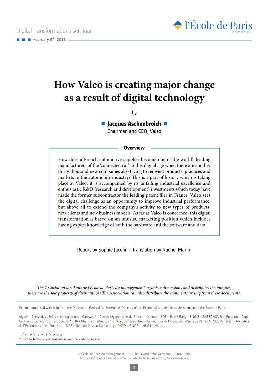 How Valeo Is Creating Major Change As a Result of Digital Technology By
