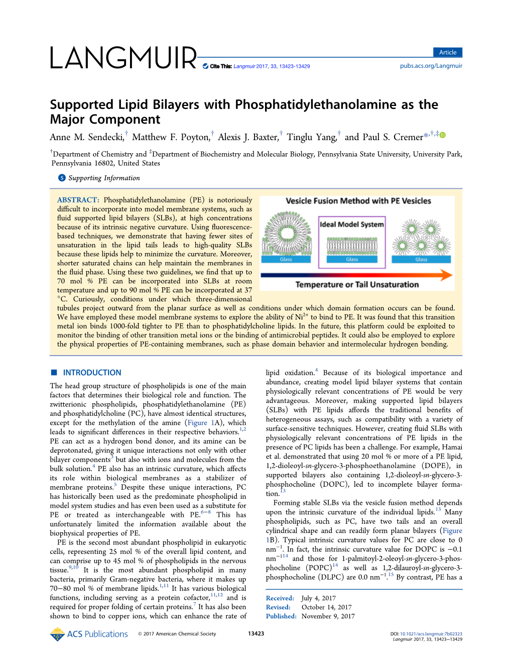 Supported Lipid Bilayers with Phosphatidylethanolamine As the Major Component † † † † † ‡ Anne M