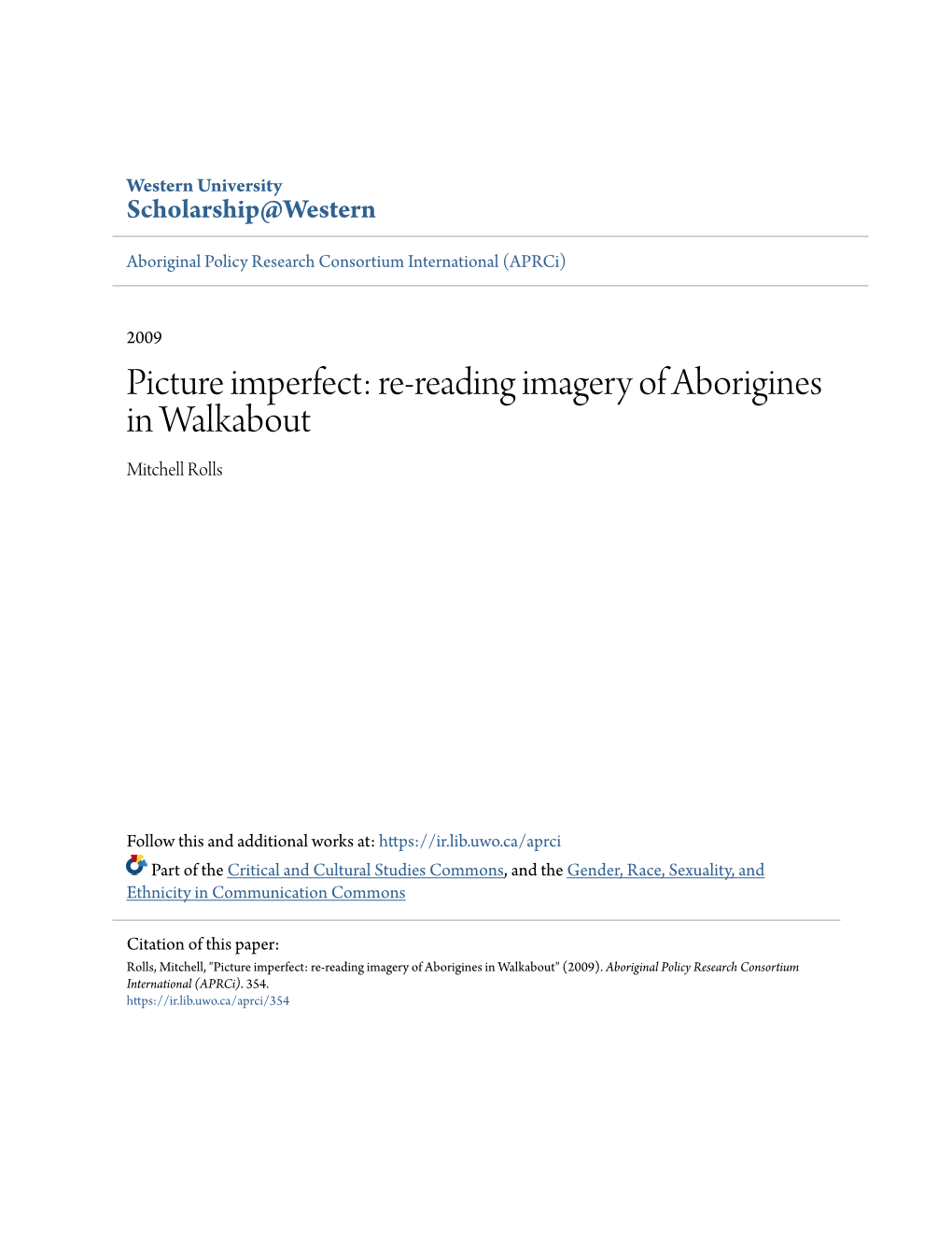 Re-Reading Imagery of Aborigines in Walkabout Mitchell Rolls