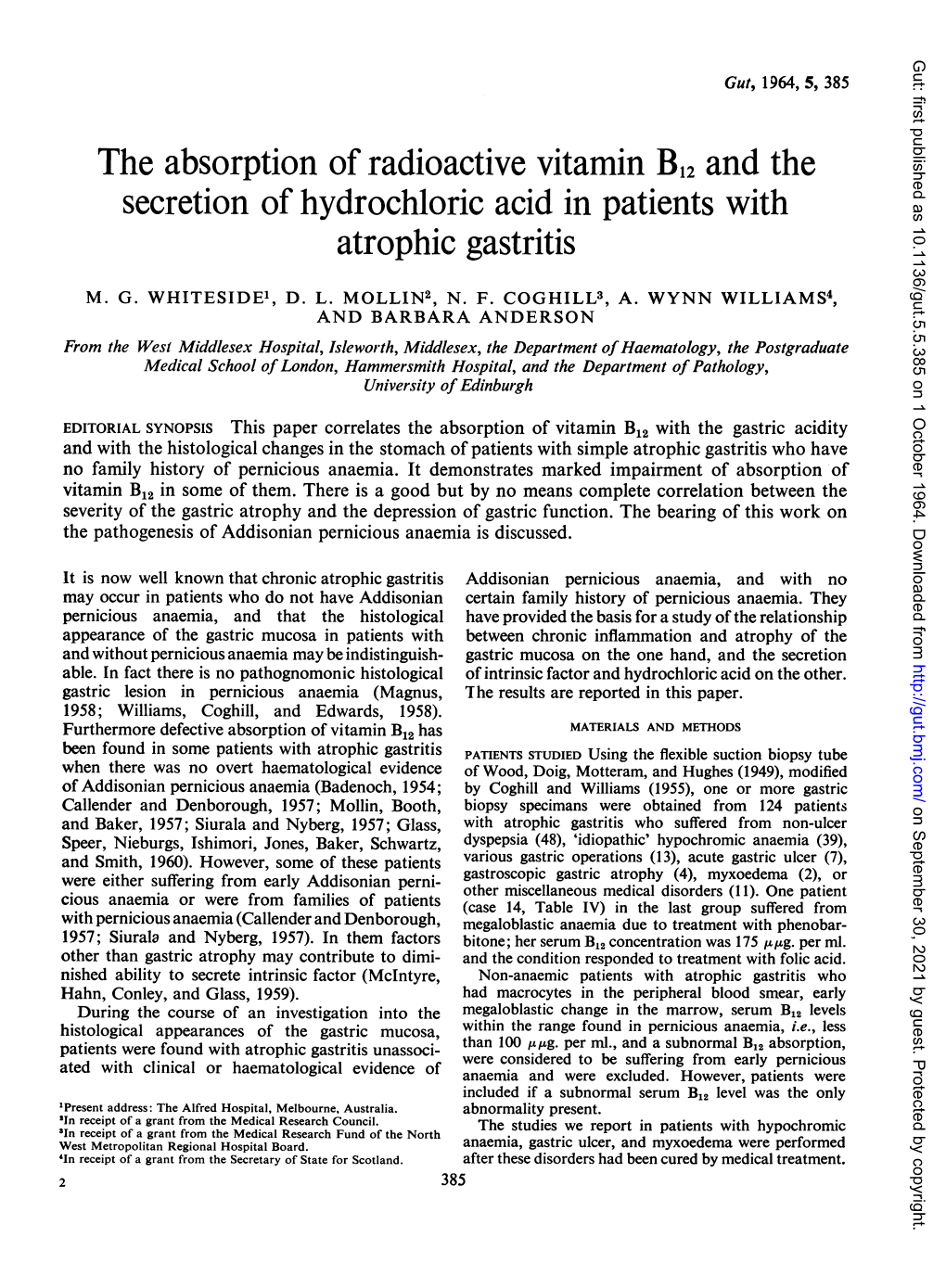 Secretion of Hydrochloric Acid in Patients with Atrophic Gastritis