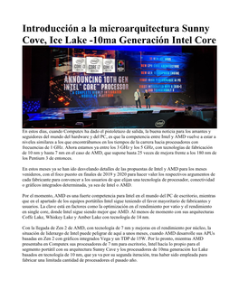 Introducción a La Microarquitectura Sunny Cove, Ice Lake -10Ma Generación Intel Core