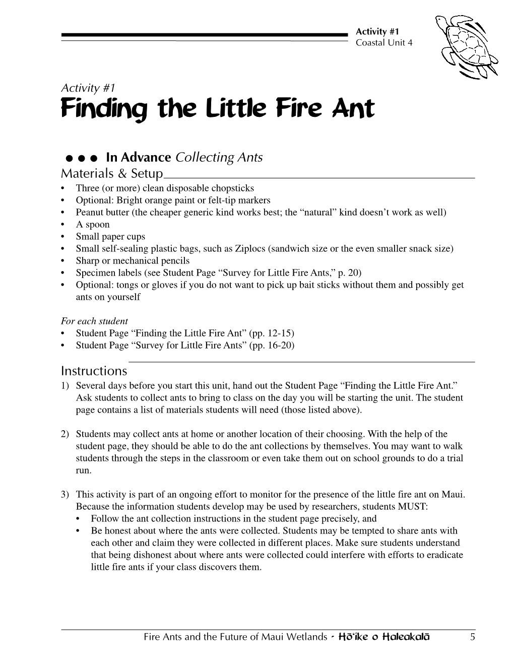 Finding the Little Fire Ant — Teacher Pages