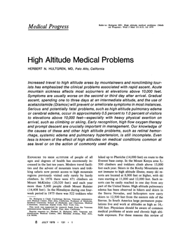 High Altitude Medical Problems (Medi- Medical Progress Cal Progress)