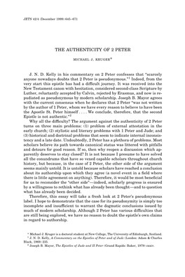 THE AUTHENTICITY of 2 PETER . . . Michael J. Kruger