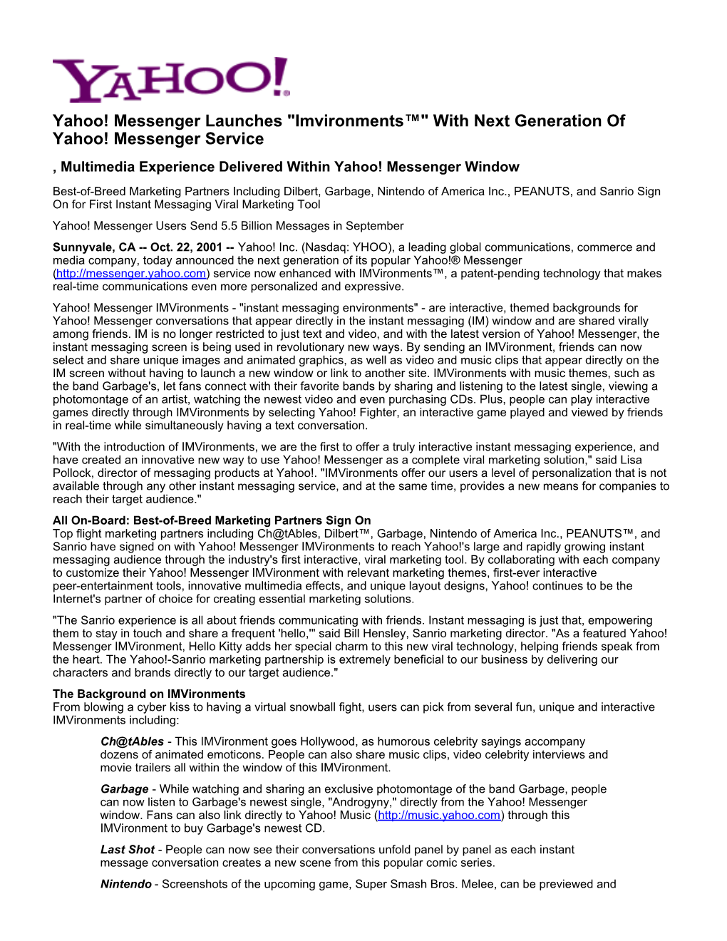 Yahoo! Messenger Launches 