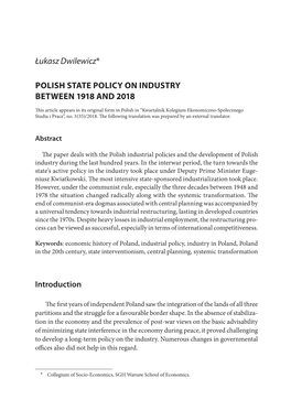 Polish State Policy on Industry Between 1918 and 2018