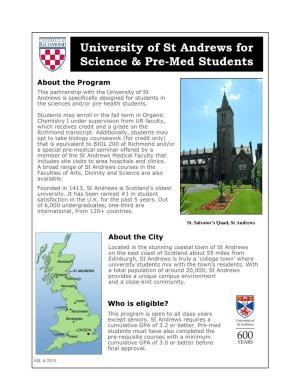 University of St Andrews for Science & Pre-Med Students
