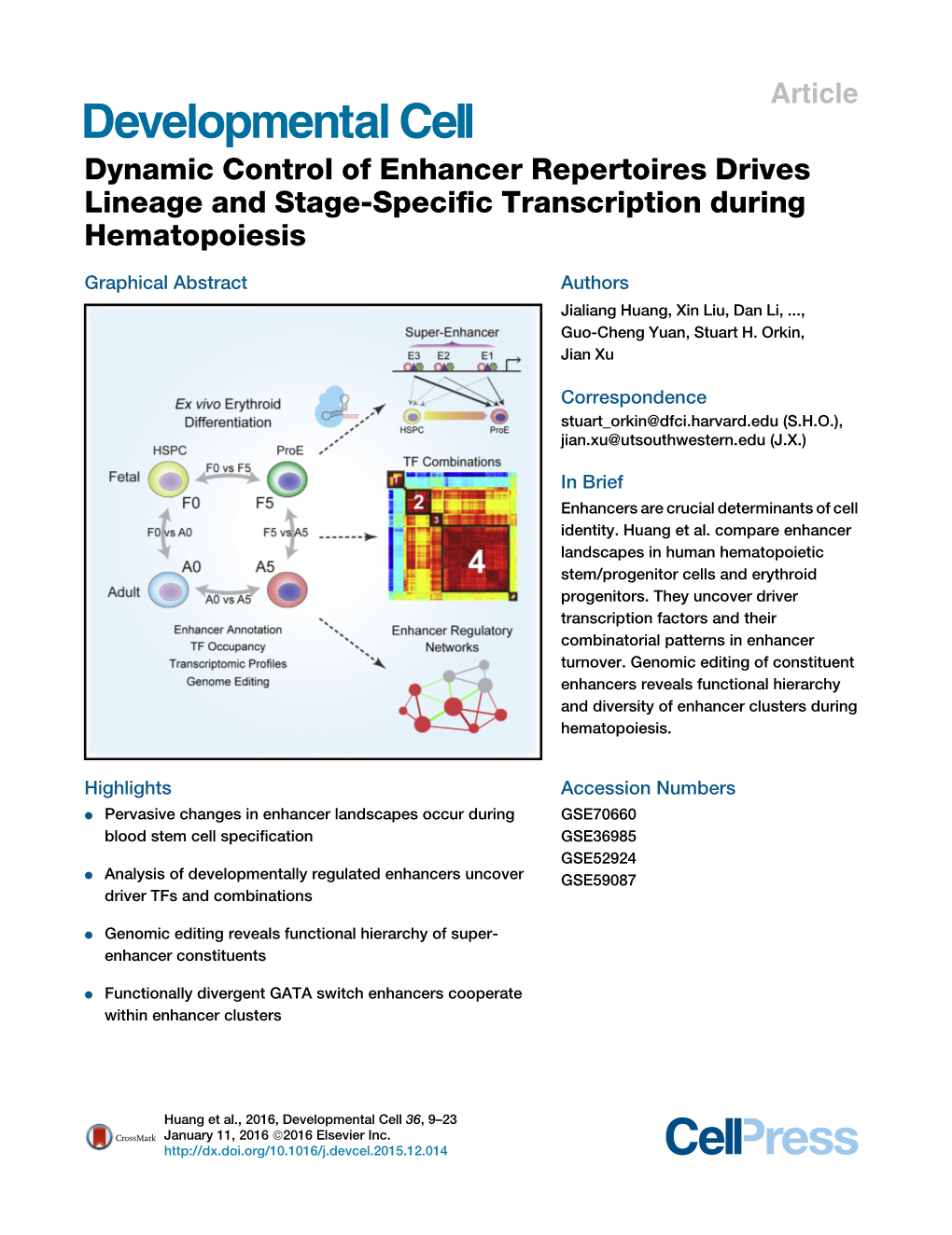 Dynamic Control of Enhancer Repertoires Drives Lineage and Stage-Speciﬁc Transcription During Hematopoiesis