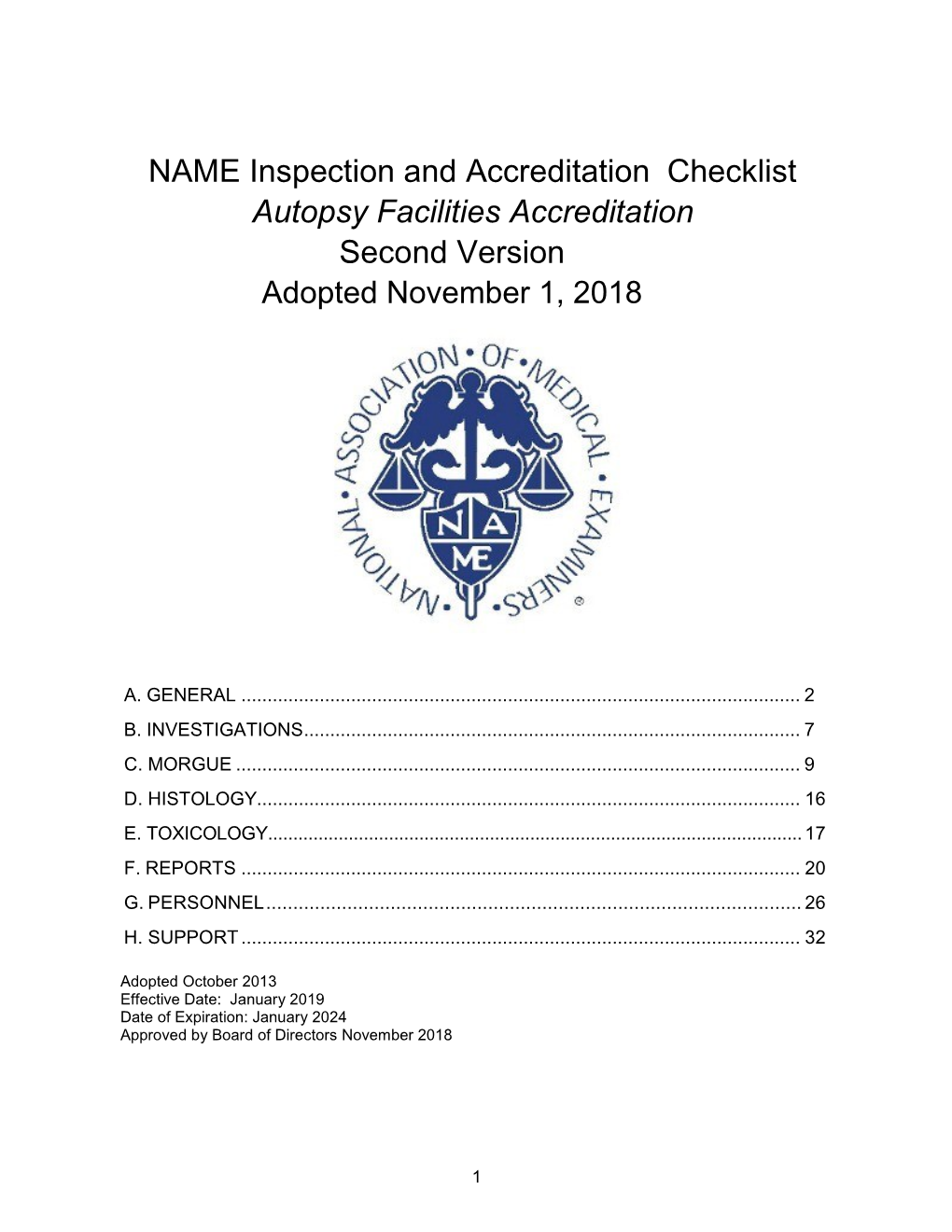 NAME Inspection and Accreditation Checklist Autopsy Facilities Accreditation Second Version Adopted November 1, 2018