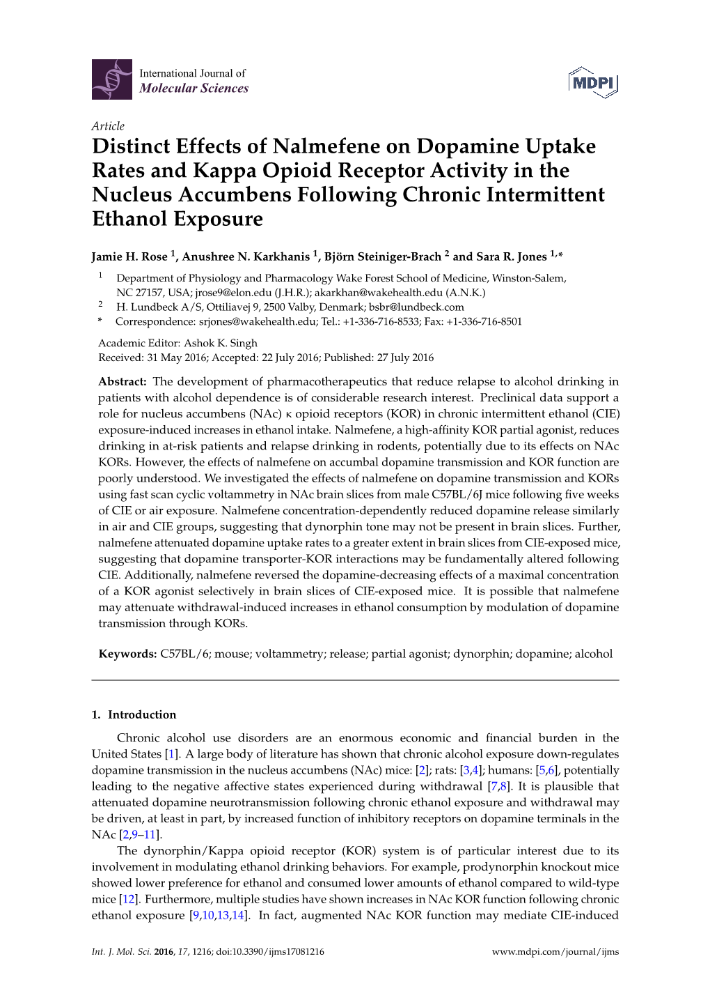 Distinct Effects of Nalmefene on Dopamine Uptake Rates and Kappa Opioid Receptor Activity in the Nucleus Accumbens Following Chronic Intermittent Ethanol Exposure