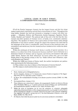 Lexical Loans in Early Syriac: a Comparison with Nabataean Aramaic