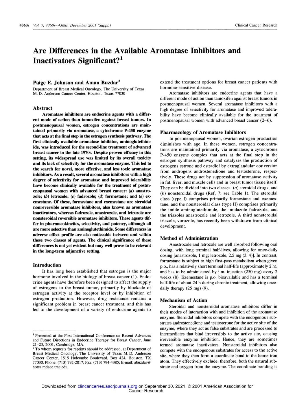 Are Differences in the Available Aromatase Inhibitors and Inactivators Significant?