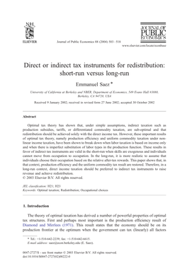 Direct Or Indirect Tax Instruments for Redistribution: Short-Run Versus Long-Run