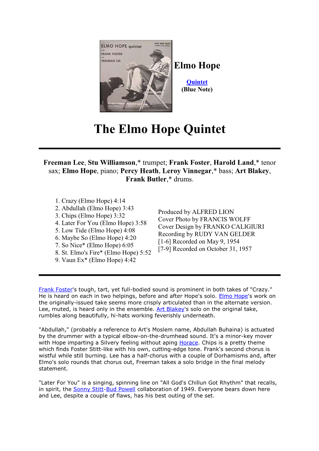 The Elmo Hope Quintet