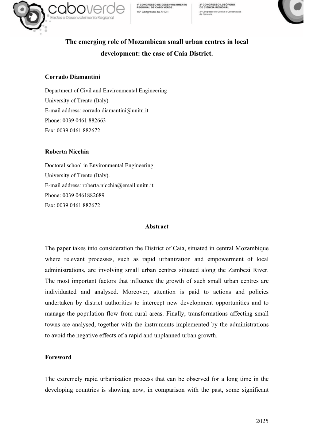 The Emerging Role of Mozambican Small Urban Centres in Local Development: the Case of Caia District